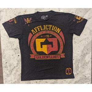 Affliction Mens 2XL Golden Glory Blk‎ T-Shirt Edgy Regal Skeleton Crew Neck